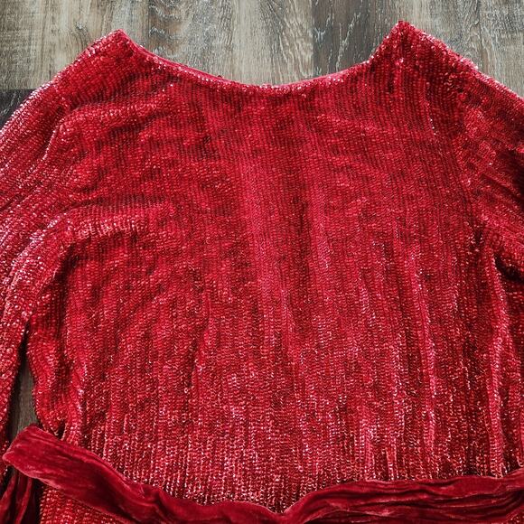 Retrofete Grace Mini Sequin Dress in Red Size Small Belt Long Sleeve - Picture 8 of 14